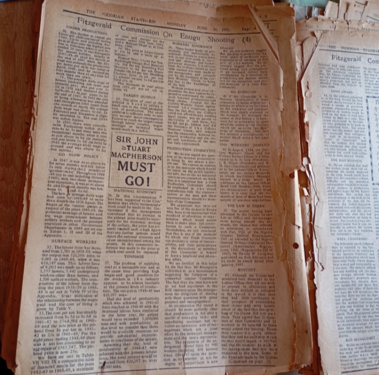 A fragile 1950 issue of The Nigerian Standard from the National Archives Enugu